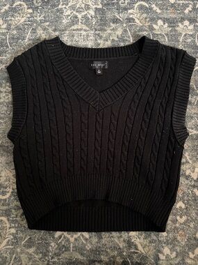 Say What? Black Cable Knit V-Neck Cropped Sweater Vest